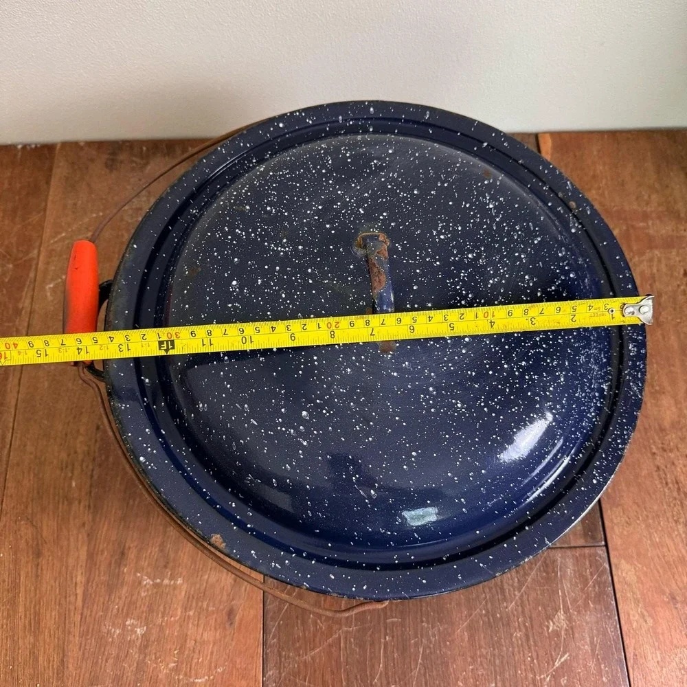 Vintage Graniteware Blue Speckled Cold Packer Water Canning‎ Pot & Lid